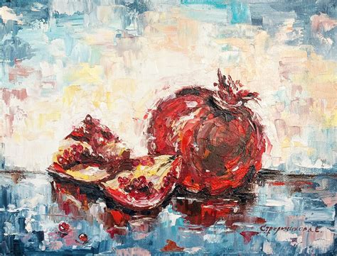 Still Life Painting Pomegranate Original Oil Painting Fruit Etsy