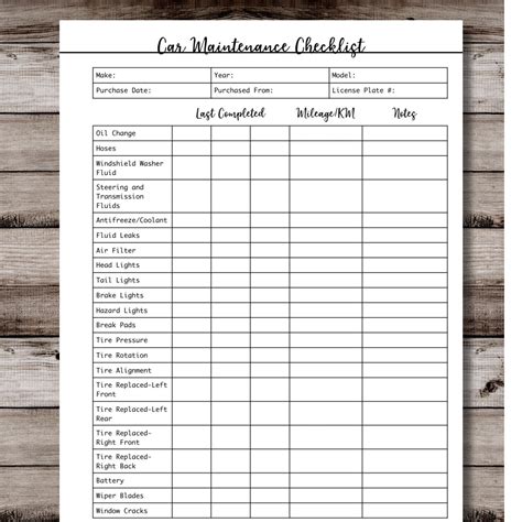 Car Maintenance Checklist Vehicle Maintenance Tracker Printable Images