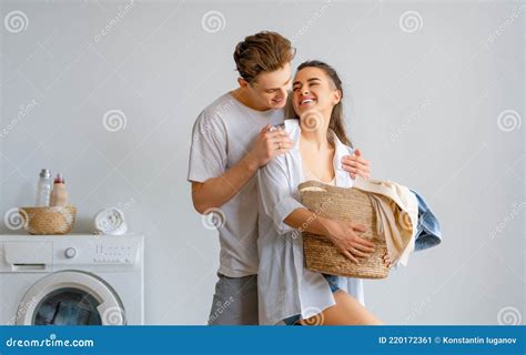 Loving Couple Is Doing Laundry Stock Image Image Of Couple Fresh 220172361
