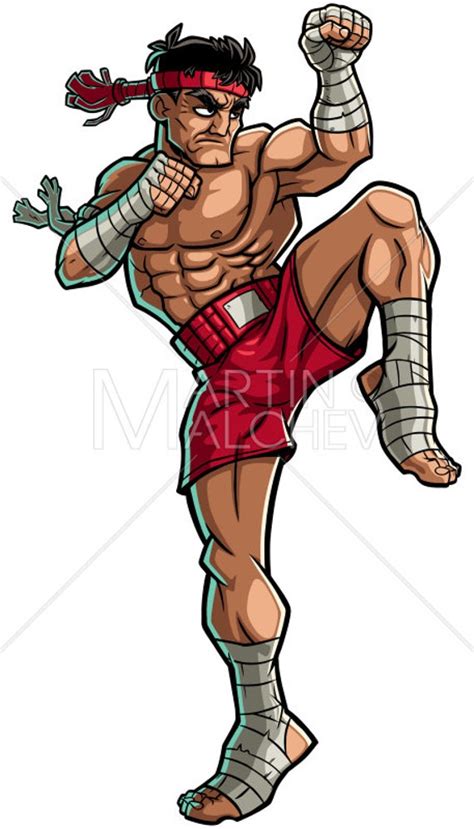 Muay Thai Vector Cartoon Illustration Muaythai Boxing