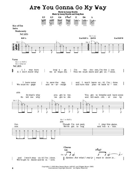 Are You Gonna Go My Way Partitions Lenny Kravitz Lead Sheet Pour