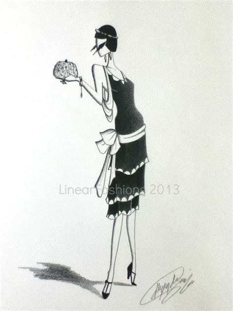 Fashion Illustration 1920s Flapper Art Black And White Decor Original