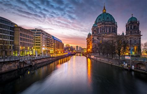 Wallpaper The City Lights River The Evening Germany Architecture