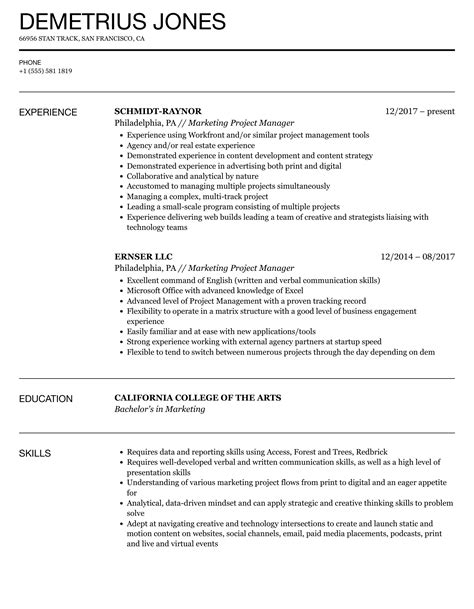 Marketing Project Manager Resume Samples | Velvet Jobs