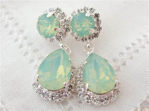 Mint Green Chandelier Earrings Opal Earrings Dangle Earrings Bridal