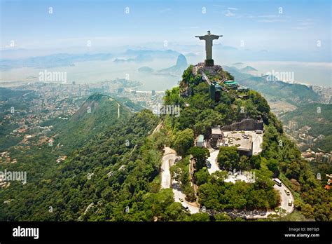 Christ The Redeemer On Corcovado Mountain Rio De Janeiro Brazil Stock