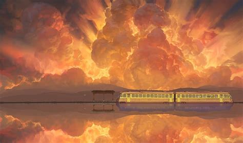 Hd Wallpaper Spirited Away Train Sky Painting Landscape Anime