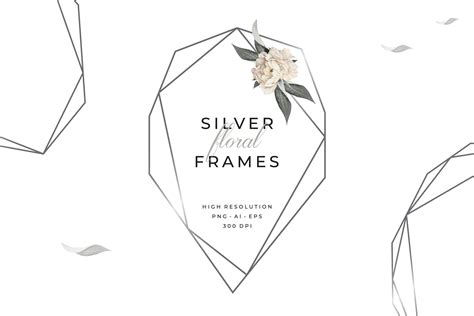 Floral Geometric Silver Frames, Polygonal frames, Silver Frames, Wedding Frames, Geometric Clip ...