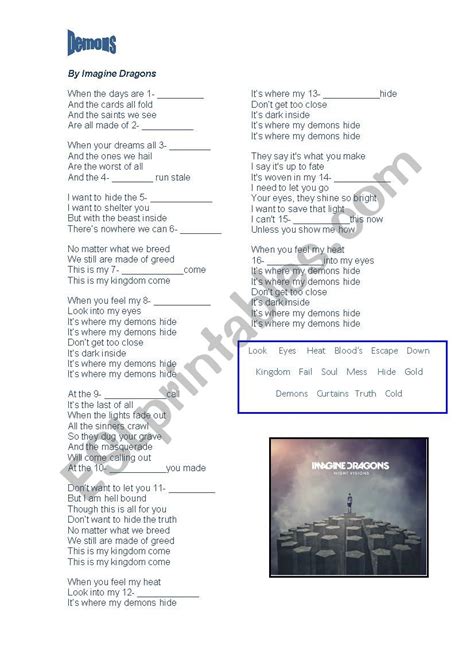 Imagine Dragons Demons Esl Worksheet By Nanijunqueira