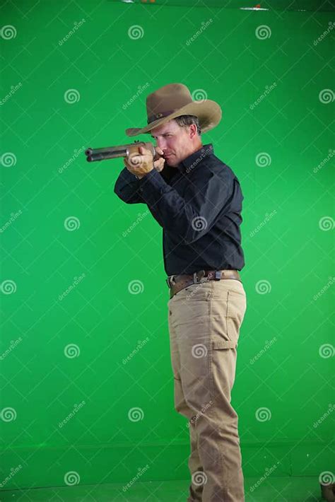 Cowboy Aiming Winchester Lever Action Stock Photo Image Of Cross