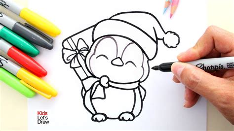 How To Draw A Cute Penguin For Christmas Cómo Dibujar Un Lindo