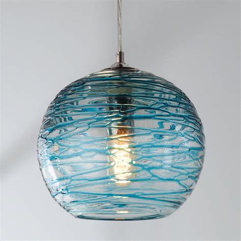 Swirling Glass Globe Pendant Light Aqua Glass Globe Pendant Glass Pendant Light Blown Glass