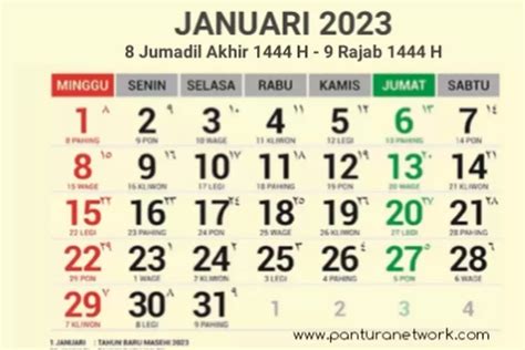 Kalender Jawa Senin 2 Januari 2023 Lengkap Dengan Hari Pasaran Weton