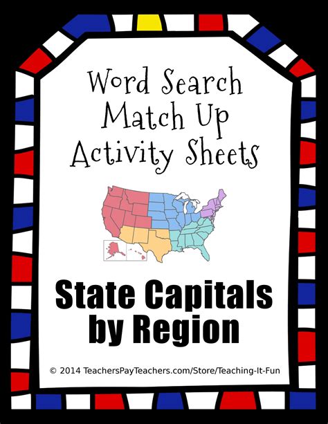 Word Search Match Up Activity Sheets State Capitals For 2nd3rd4th