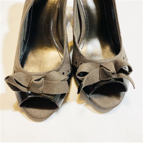 east 5th shoes east 5th heels slingback peep toe bow taupe faux suede bettey women shoes sz