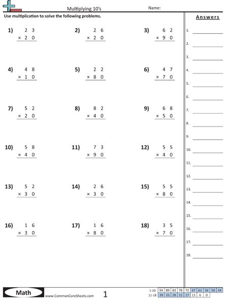 Common Core Math Multiplication Worksheet