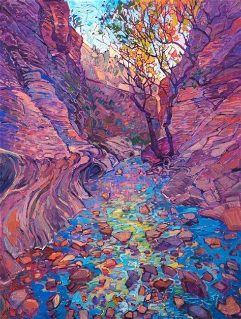 Colorful Autumn Landscape Oil Painting Of Emerald Pools In Zion