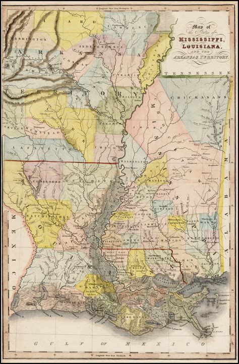 Map Of The States Of Mississippi Louisiana And The Arkansas Territory
