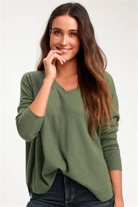 Only For You Olive Green Knit Long Sleeve Top Long Sleeve Knit Tops