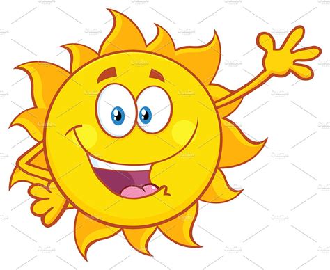 Animated sun illustration, icon, sunshine transparent background png clipart. Smiling Sun Waving For Greeting ~ Illustrations ~ Creative Market
