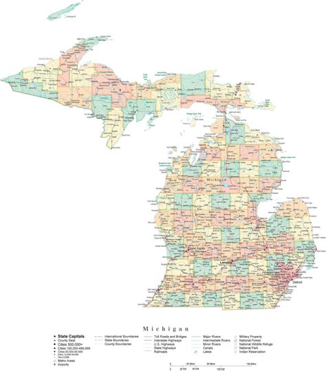 State Map Of Michigan In Adobe Illustrator Vector Format Detailed