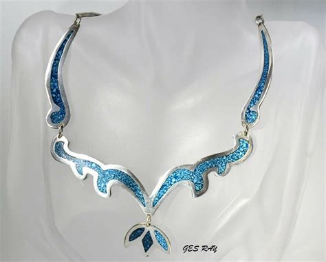 Sterling Silver Turquoise Chip Inlay Bib Necklace Vintage Bib In 2020