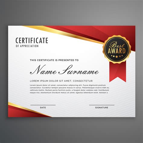 Creative Certificate Of Appreciation Award Template In Red And G