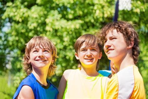 Three Happy Kids Pull The Rope Stock Image Image Of Isolated Boys