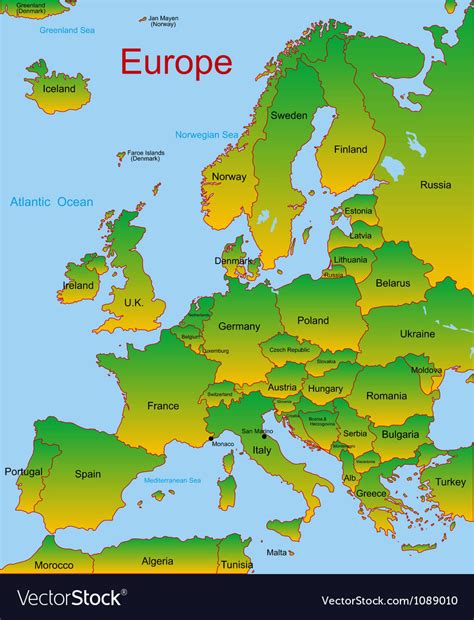 Map European Continent Royalty Free Vector Image
