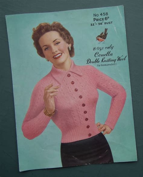 Vintage 1940s 1950s Knitting Pattern Womens Cardigan 40s Etsy