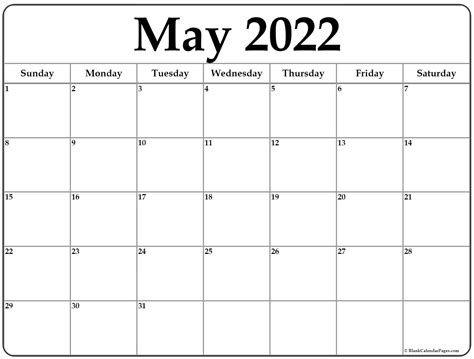 Calendar 2022 May