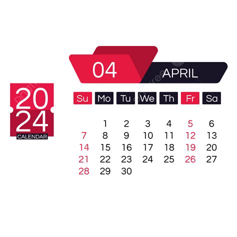 Gambar Kalender Bulan 2024 April Merah Sederhana Dua Ribu Dua Puluh