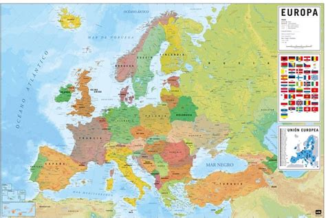 Poster Physical Political Map Of Europe Es 915x61cm Bol