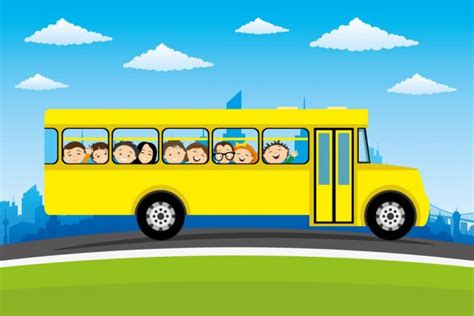 Cartoon School Bus With Children Vector Illustration Eps10 Stock