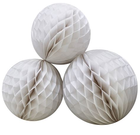 Three White Honeycomb Ball Decorations By Ginger Ray