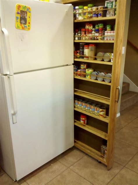 Beside the fridge pull out spice rack more. Shelves, Fridge storage and Rolling shelves on Pinterest
