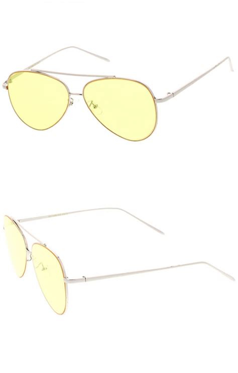 retro metal frame double nose bridge color flat lens aviator sunglasses 60mm