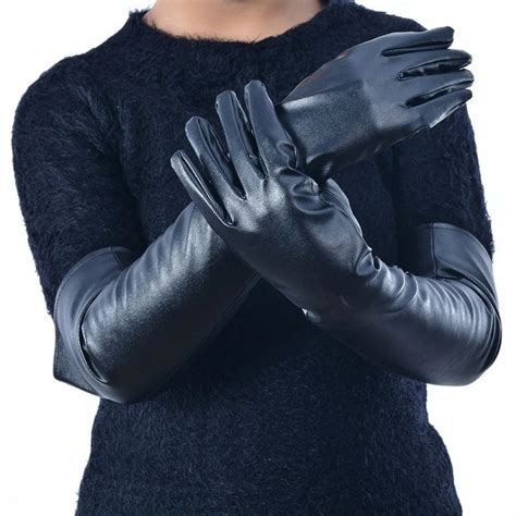 Women S Rock Style Faux Leather Elbow Gloves Winter Long Warm Lined
