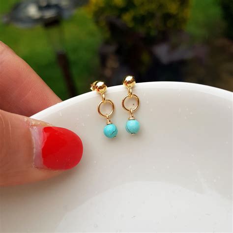 14k Gold Fill Tiny Turquoise Earrings Stud Small Turquoise Etsy UK