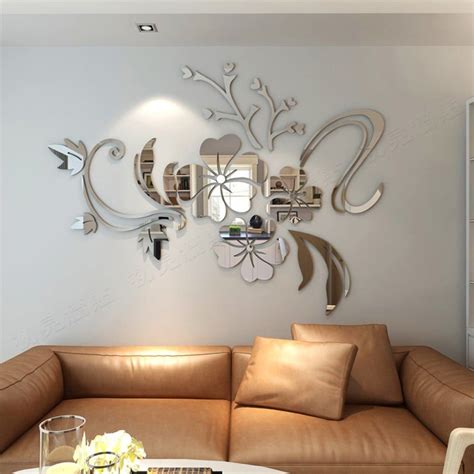 3d stereo flower wall mirror wall stickers wall stickers bedroom wall stickers silver gold