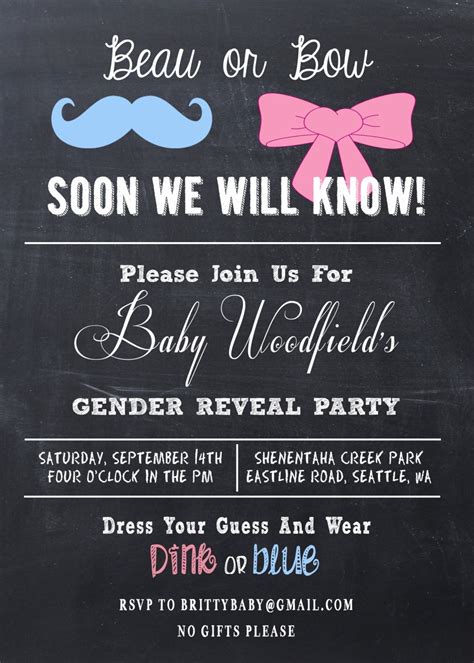 Gender Reveal Party Invitation Beau Or Bow By Thebridalpropshop
