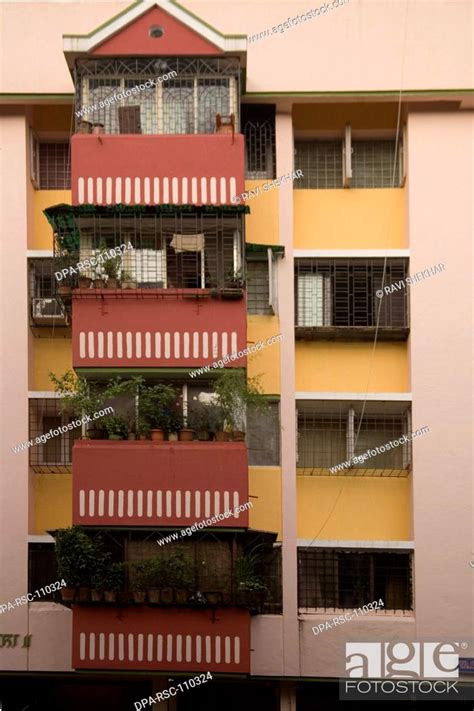 Residential Apartment Balcony And Windows Four Storied Indian Middle