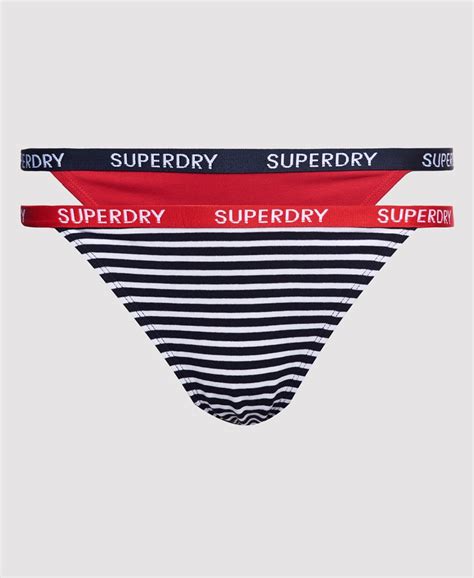 womens organic cotton harper thong 2 pack in rouge red downhill navy stripe superdry uk