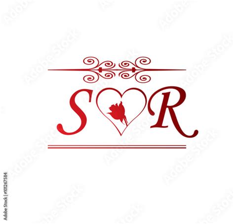 Sr Love Initial With Red Heart And Rose Stock Image And Royalty Free