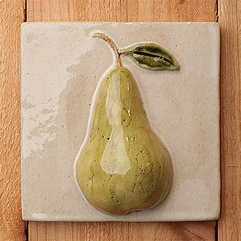 Handmade 6x6 Ceramic Pear Tile Comes With A Hanger Or For Tile