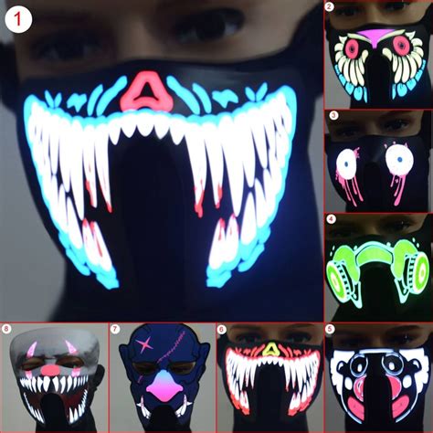 waterproof cosplay mask light up flashing luminous halloween party costume decor for glowing