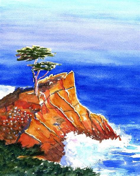 Lone Cypress Tree 8x10 Original Watercolor Painting Etsy