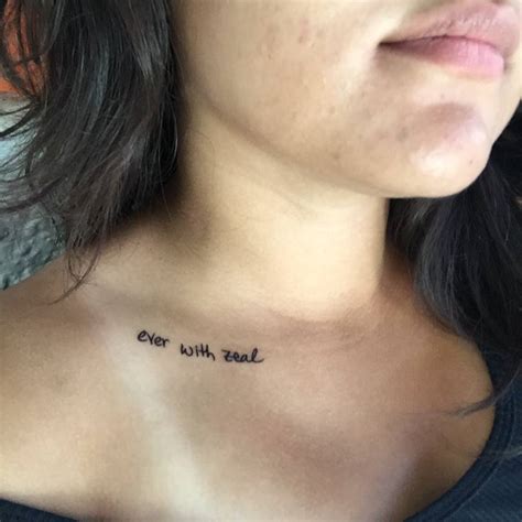 collarbone tattoo saying ever with zeal because life
