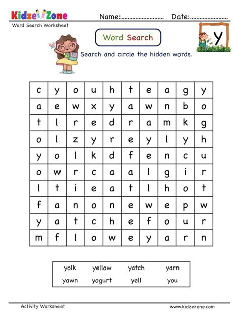 We did not find results for: Letter Y word search worksheet - KidzeZone
