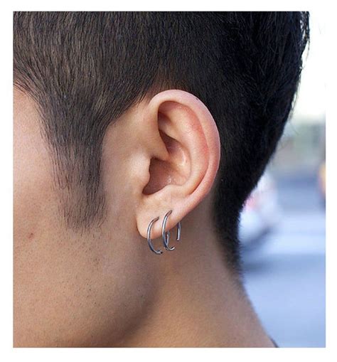 Mens Earrings Hoop Hammered Hoop Earrings Open Hoop Earrings Round